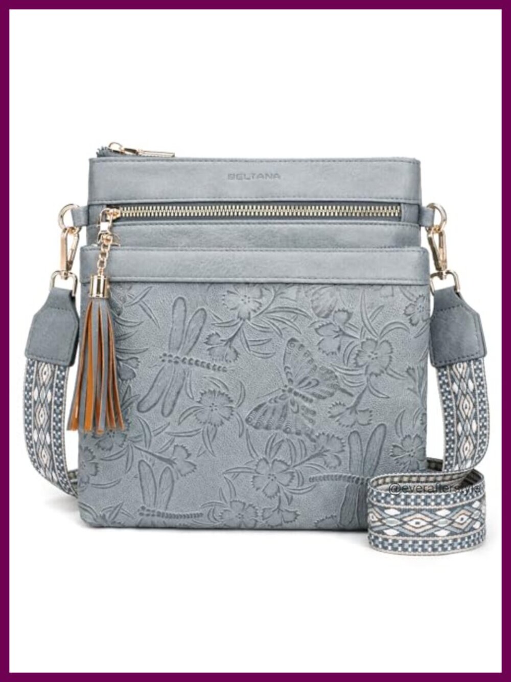 Vegan Leather Crossbody Bag Embossed Tassel Travel Purse